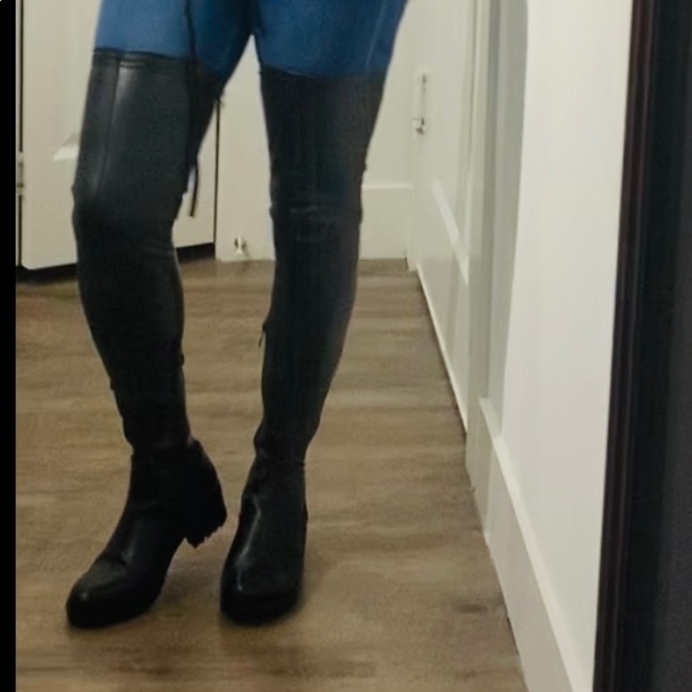 Faux Leather Thigh High Black Boots